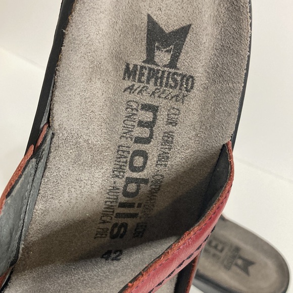 Mephisto Mobils Sandals Womens 42 12 Red Leather Two Strap Wedge Comfy Shoes - Picture 13 of 16